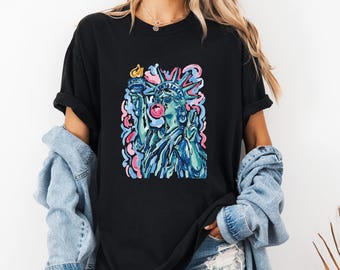 Comfort Colors®   Pop Art Liberty Graphic Tee, Patriotic Statue Inspired Shirt, Retro Americana T-Shirt, Colorful Freedom Artwork
