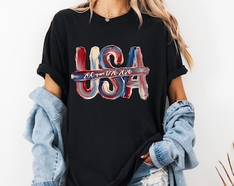 Comfort Colors®   USA 250 Celebration Shirt, Patriotic America Graphic Tee, Red White Blue Anniversary Design