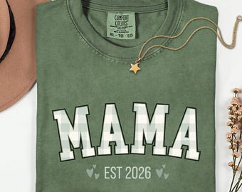Comfort Colors® Minimal Mama Est 2026 Shirt, Modern Mom Tee, First Time Mom Gift, Neutral Tone Aesthetic Apparel