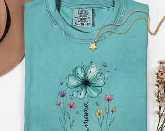 Comfort Colors®  Minimalist Mama Flower Shirt, Line Art Floral Mom Tee, Aesthetic Wildflower Shirt, Soft Vintage Mom Gift