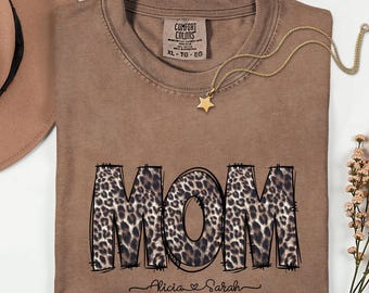 Comfort Colors® Personalized Mom Shirt, Custom Name Mama Shirt, Leopard Print Mom Gift, Mothers Day Gift Custom Mom Tee