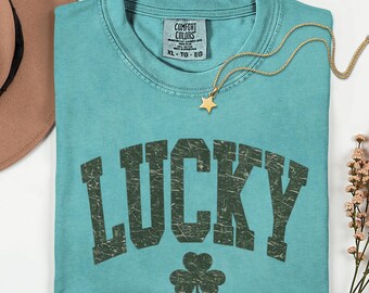 Comfort Colors® Lucky St. Patrick's Day Shirt: Retro Distressed Shamrock Tee