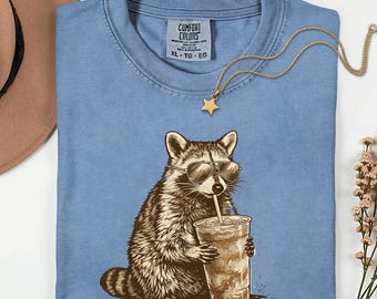 Comfort Colors® Raccoon Coffee Shirt, Cute Raccoon T Shirt, Funny Coffee Lover Tee, Trash Panda Shirt