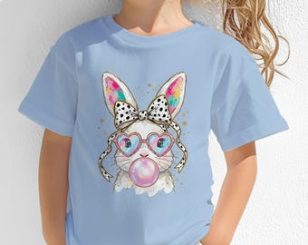 Cool Bunny Kids T-Shirt, Bunny with Glasses Shirt for Girls, Easter Bunny Tee, Cute Bunny Bubblegum Shirt, Youth Spring Shirt