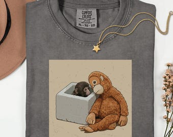 Comfort Colors®  Emotional Monkey Graphic Tee, Plush Toy Monkey Shirt, Cute Comfort Animal T Shirt, Unisex Sad Monkey Art Tee
