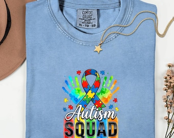 Comfort Colors®  Autism Squad Shirt Puzzle Ribbon Tie Colorful Awareness Shirt, Support Neurodiversity Gift, Family Matching Shirt