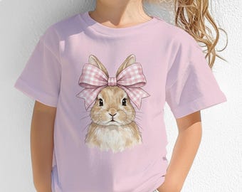 Cute Bunny with Pink Bow Kids T-Shirt, Easter Bunny Shirt for Girls, Youth Spring Bunny Tee, Toddler Easter Outfit, Cute Animal Shirt
