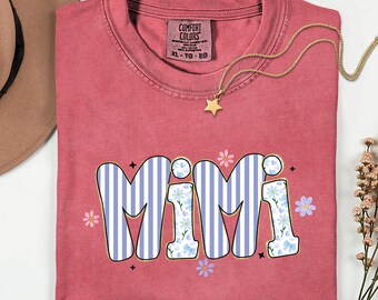 Comfort Colors® Purple Striped Mini Shirt, Lavender Grandma Tee, Floral Mimi Shirt, Gift for Grandma,  Cute Grandma Shirt