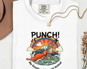 Comfort Colors®  Funny Monkey Graphic Tee, Emotional Support Animal Shirt, Retro Rainbow Animal T Shirt, Unisex Novelty Monkey Tee