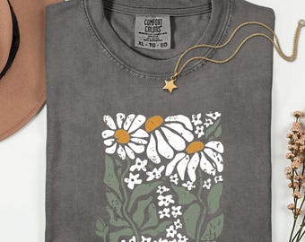 Comfort Colors®   Botanical Meadow Graphic Tee, Vintage Inspired Flower Garden Shirt, Retro Floral Graphic Tee