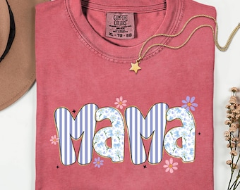 Comfort Colors® Purple Stripe Mama Shirt, Lavender Floral Mom Tee, Aesthetic Mama Shirt, Cute Mom Gift, Soft Color Mama Outfit