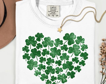 Comfort Colors® Green Shamrock Heart Shirt, Minimal St. Patrick’s Day Tee