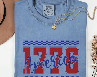 Comfort Colors®   1776 America T-Shirt, Vintage Patriotic Graphic Tee, Retro USA Celebration T-Shirt, Independence Inspired T- Shirt
