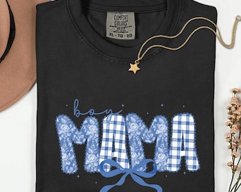 Comfort Colors® Boy Mama Shirt, Blue Floral Mom Tee, Boy Mom Gift, Mama Shirt for Mothers, Cute Mom Outfit, Mothers Day Gift