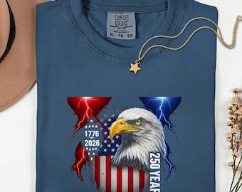 Comfort Colors®  Patriotic Eagle 250 Years Tee, USA Heritage Anniversary Shirt, Vintage Americana Graphic T-Shirt, Eagle Design