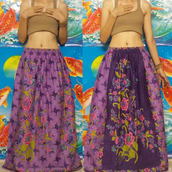 Soft Purple and Dark Purple--Princess Long skirt--Free size - Plus size, Thai Batik.