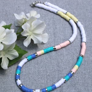 Heishi bead necklace, multi color heishi bead necklace, 20 inch necklace, summer necklace, lightweight jewelry, casual, beachy jewelry