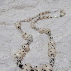 Necklace, 26 in bone look necklace, white and black bone necklace, etched bone necklace, 26 inch white and black necklace, white bone bead