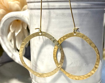 Brass hoops, dangle hoops, brass earrings, casual style, brass jewelry, gift for her, boho hoops, fun jewelry