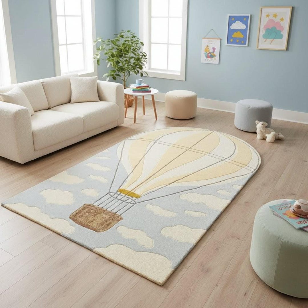 Hand Tufted Hot Air Balloon Rug Kids Room Wool Carpet Nursery Area Rug ...