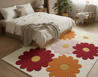 Handgetufteter Blumenteppich Bunter Blumenteppich Handgefertigter Wollteppich Moderner Wohnzimmerteppich Botanischer Designer Teppich
