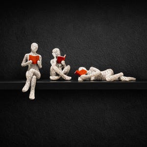 Reading Figurines Book Lovers 3 Bundle, Book Nookr, Mini Reader Sculpture, Library Shelf Decor, Literary Home Decor, Reader Statue