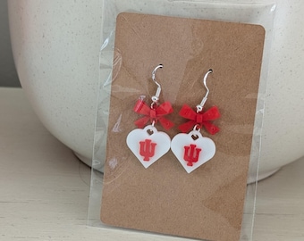 Red & White Heart Dangle Earrings - 3D Printed Super Lightweight | Indiana-Inspired Jewelry