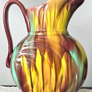 Vintage Oaxaca Mexico Pottery drip glaze large dripware art deco pitcher ewer vase