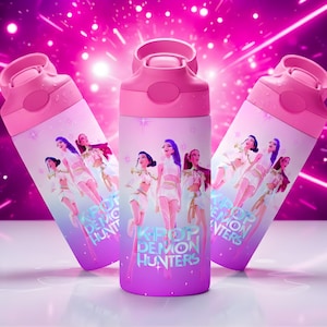 Kpop Demon Hunters Rumi Kids Tumbler Wrap | Pink Anime Kpop Sippy Cup Wrap | Cute Kawaii Water Bottle PNG | 12oz Tumbler Design Download