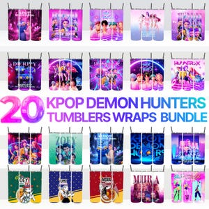 Kpop Demon Hunters Tumbler Wraps Bundle, Huntrix Saja Boys Tumbler Designs, Rumi Zoey Mira Cup Wrap PNG Set, 20oz Skinny Tumbler Wraps
