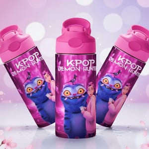 Kpop Demon Hunters Water Bottle Wrap | 12oz Kids Tumbler Wrap PNG | Kpop Huntrix Anime Wrap | Cute Demon Hunter 12oz Bottle Design