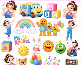 20 Ms Rachel PNG Clipart, Ms Rachel Birthday Party PNG, Ms Rachel Cake Topper PNG, Kids Birthday Shirt Design, Party Decor Instant Download