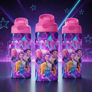 K-Pop Demon Hunters Huntrix 12oz Water Bottle Wrap | Rumi Kpop Kids Tumbler PNG | Pink Anime Sippy Cup Wrap | Cute Kawaii Drink Wrap