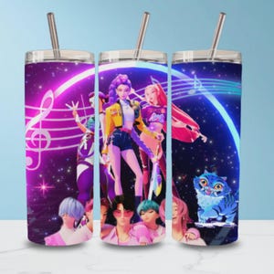 K-Pop Demon Hunters 20oz Skinny Tumbler Wraps | Huntrix Rumi Zoey Mira PNG Digital Wraps | Anime Kpop Inspired Tumbler Designs | Saja Boys