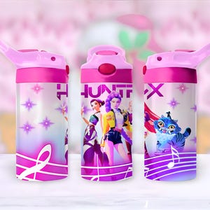 K-Pop Demon Hunters 12 oz kids bottle Wrap, Huntrix Rumi Zoey Mira Kids Tumbler Wrap, 12oz Kpop Anime Bottle PNG, kpop 12oz wrap