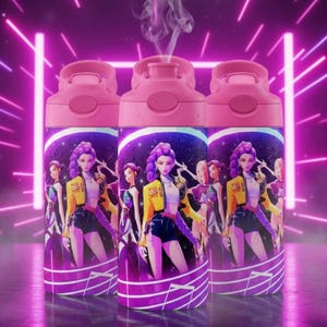 Kpop Demon Hunters Huntrix Kids water bottle Wrap | 12oz Sippy Cup Wrap PNG | Cute Anime Kpop Sublimation Design | Digital Download