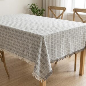 Cotton Linen Tablecloth with Tassels, Rustic Farmhouse Table Cover, Heavy Duty Burlap Style Decor, Square & Rectangular Dining Table Cloth