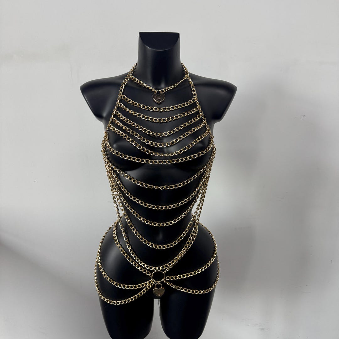 Chains Rave Body Chain Dress Perfect Rave Wear or Exotic Dancewear, Body Chain Gold ...