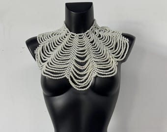 Perlen Körper Kette, Braut Körper Top, Gold Bikini Schmuck Perle Körper Kette BH, Schulter BH, Perle Cape, Hochzeitsschmuck