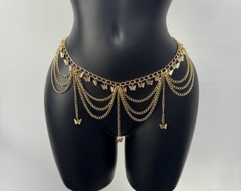 Gold Layered Waist Chain Body Jewelry Minimalist Belly Chain Elegant Hip Accessory