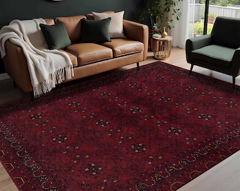 Afghan Style Red Rug, Washable Oriental Carpet - Etsy