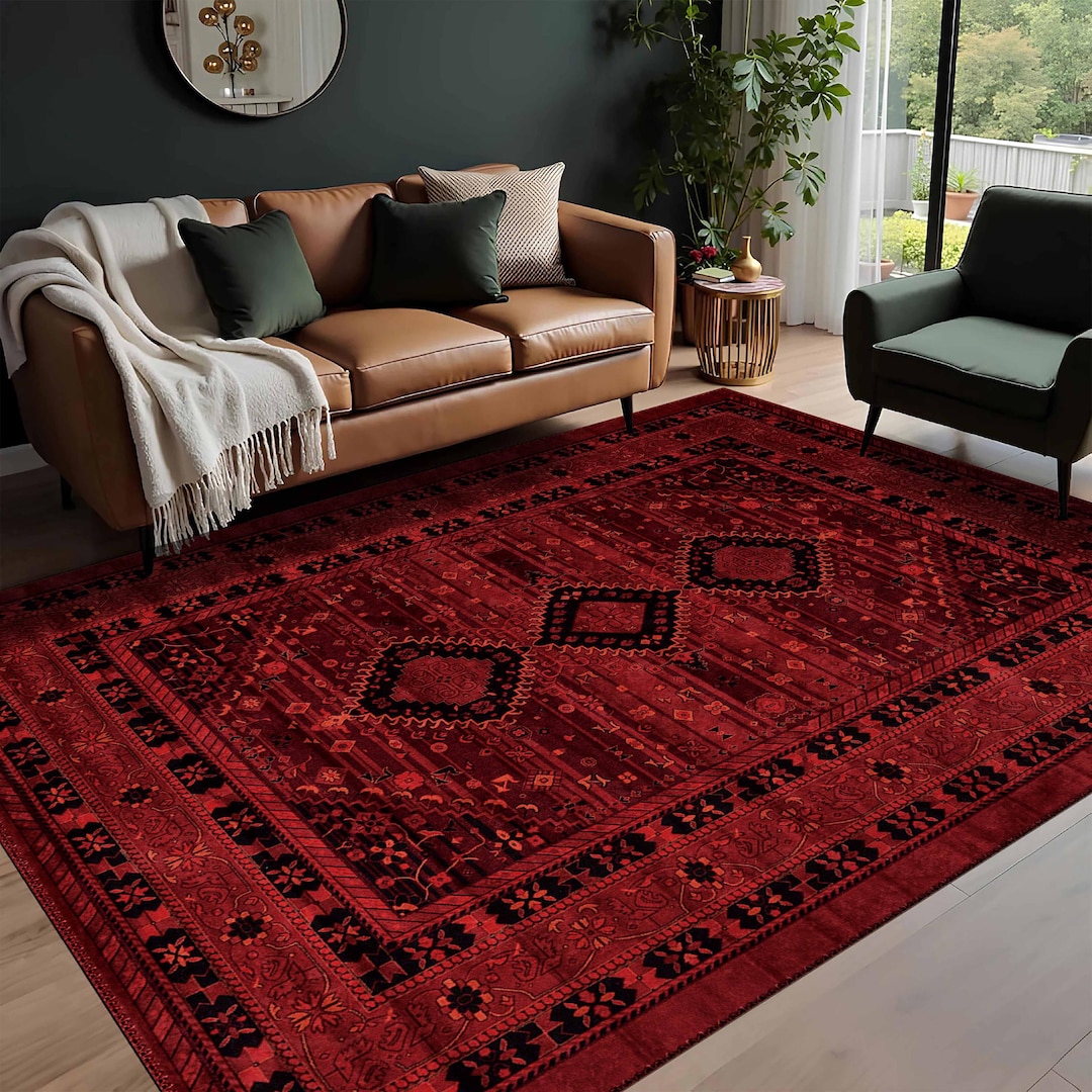 Afghan Style Red Rug, Washable Oriental Carpet - Etsy