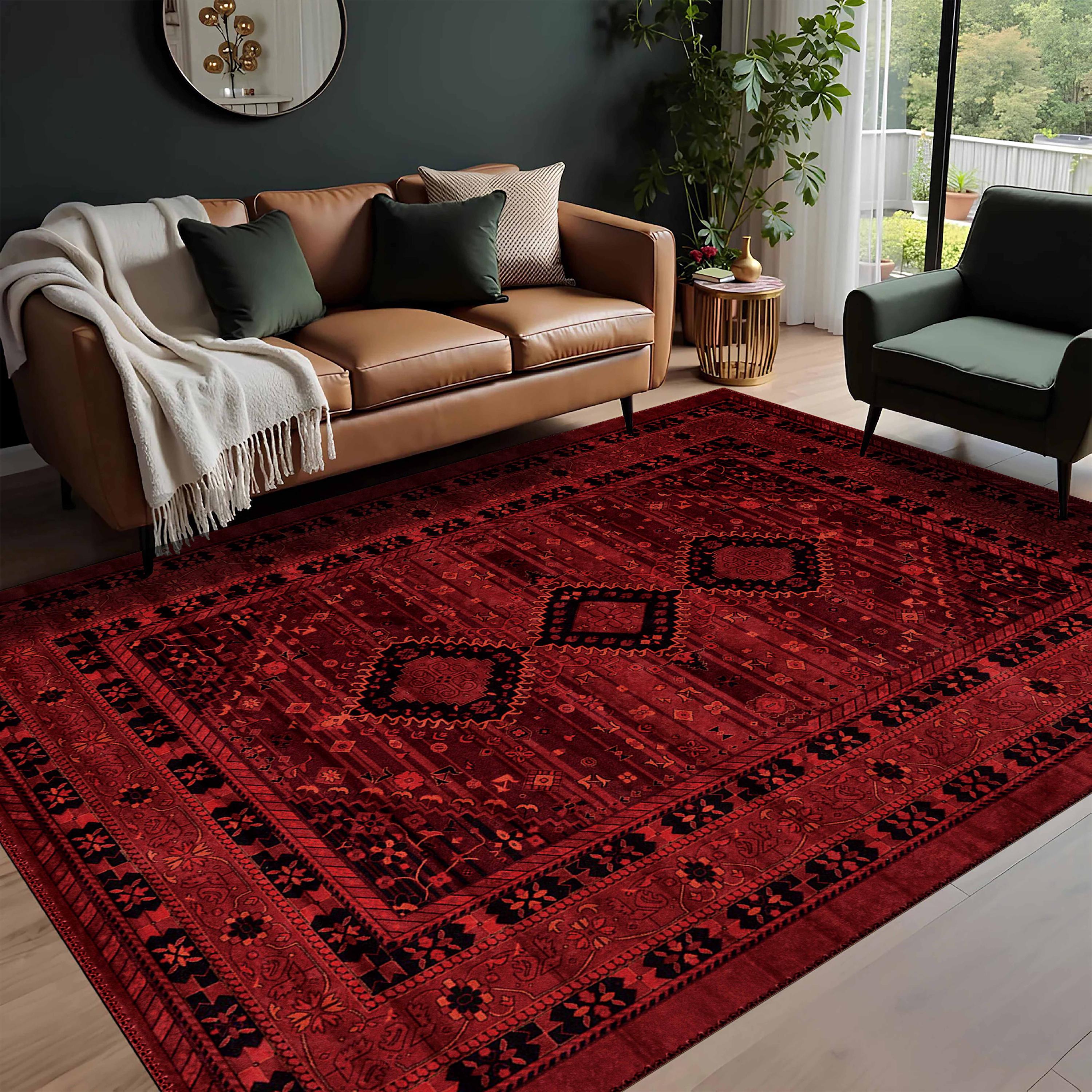 Afghan Style Red Rug, Washable Oriental Carpet - Etsy