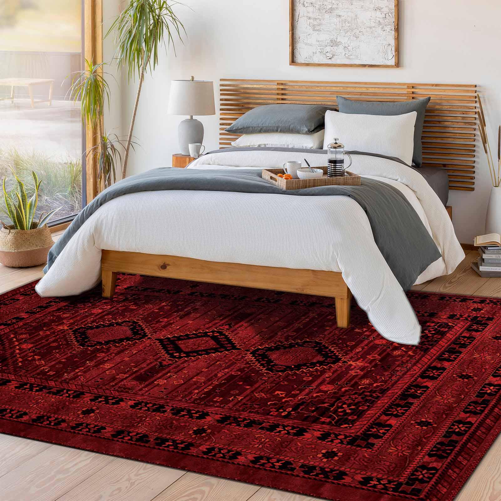 Afghan Style Red Rug, Washable Oriental Carpet - Etsy