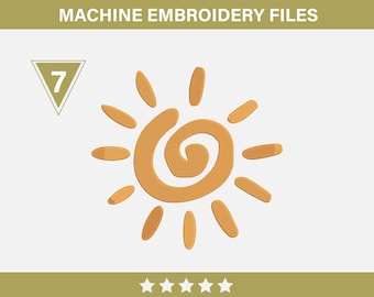 Mini Sun Embroidery Design Sun Machine Embroidery File for Clothing, 7 Sizes Instant Download
