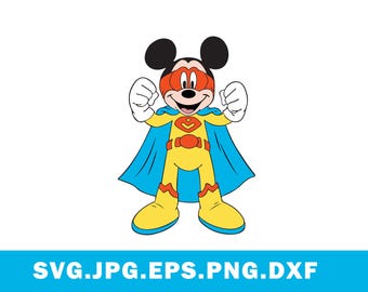 Superhjälte Musse Pigg Svg, Png, Dxf, Eps Disney clipart, direktnedladdning