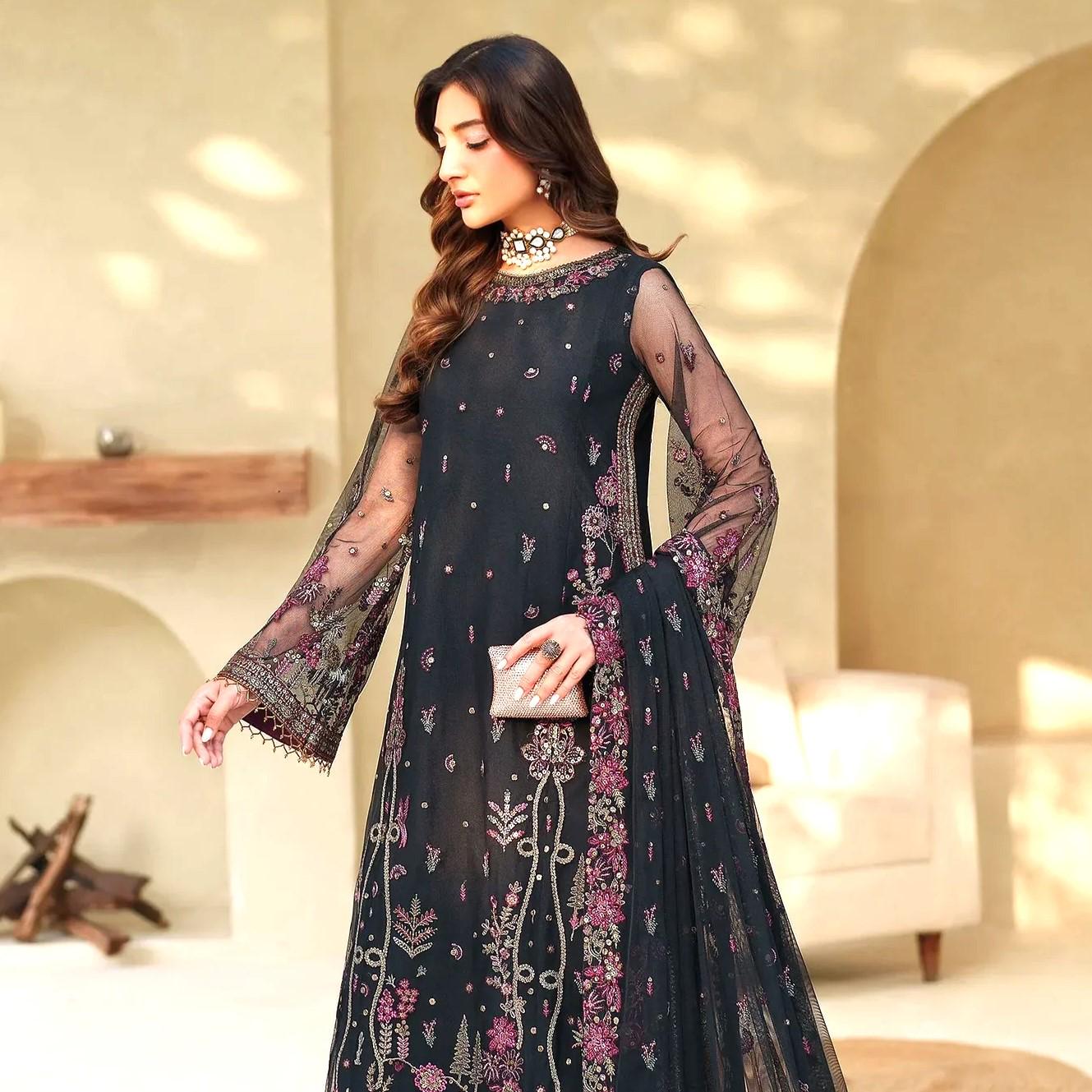 strapless open back dress Pakistani Dress Dusty Rose Net Heavy Straight Cut Luxury Party Wear