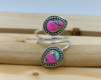 Sterling Silber Cotton Candy Türkis Statement Ring, stapelbar Cuff Band