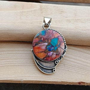 Pink Copper Turquoise Pendant, Handmade Round Gemstone Pendant, Statement Cuff Pendant, Gift For Him, Designer Jewelry, Wadding Pendant
