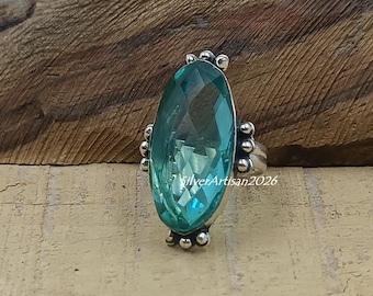 Akvamarin Statement-ring | Rå ädelsten, sterlingsilverarmband
